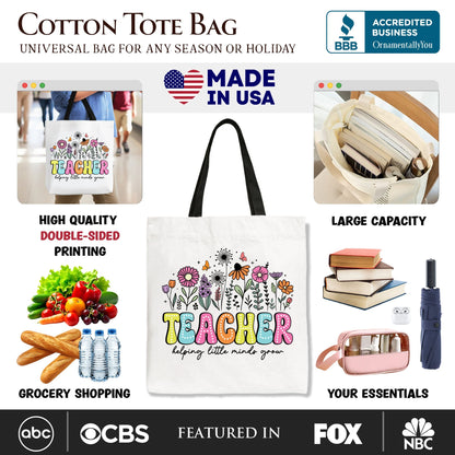 Helping Little Minds Grow Teacher Tote Bag, Floral Appreciation Gift Shopper - Shaketea