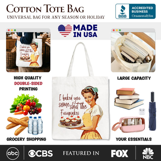 I Baked You Some Shut The Fucupcakes Tote Bag, Funny Retro Kitchen Gift Shopper for Quirky and Fun Bakers - Shaketea