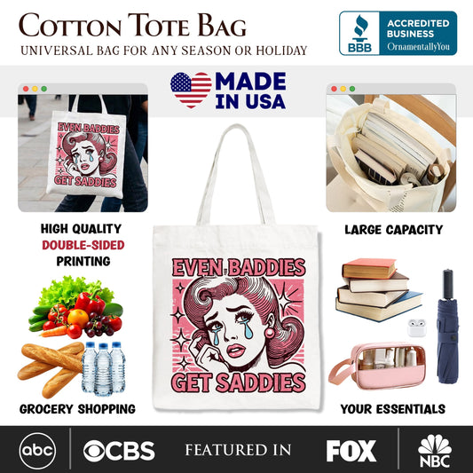 Even Baddies Get Saddies Tote Bag, Retro Crying Girl Pop Art for Stylish and Emotional Women - Shaketea
