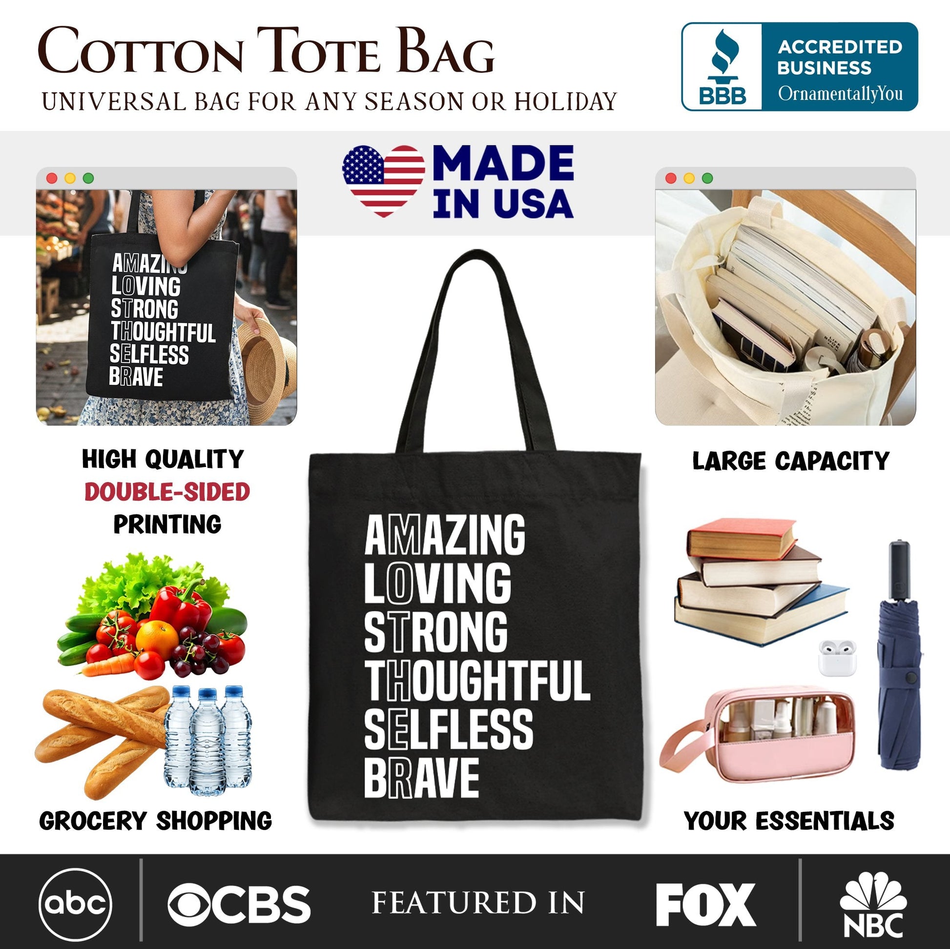Inspirational Mom Tote Bag, Definition Gift Shopper for Brave and Thoughtful Mothers - Shaketea