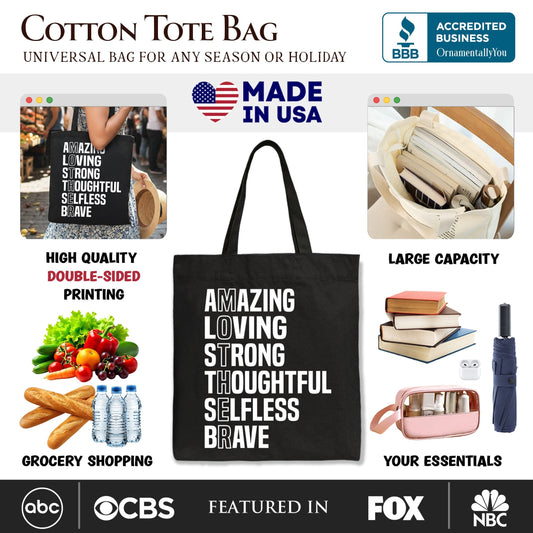 Inspirational Mom Tote Bag, Definition Gift Shopper for Brave and Thoughtful Mothers - Shaketea