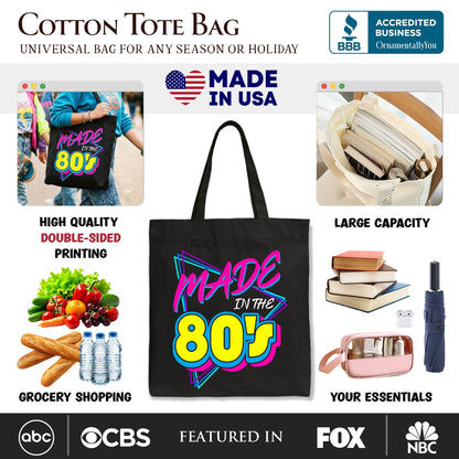 Made In The 80s Tote Bag, Neon Retro Eighties Kid Gift Shopper - Shaketea