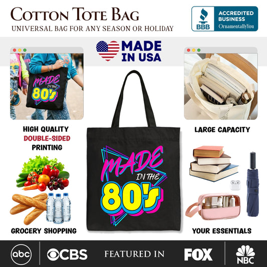 Made In The 80s Tote Bag, Neon Retro Eighties Kid Gift Shopper - Shaketea