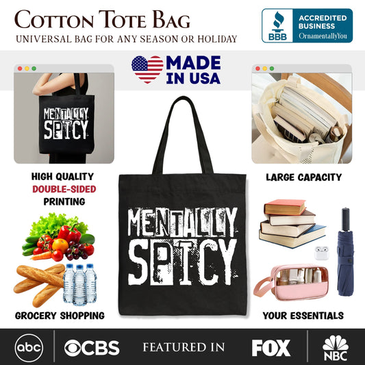 Mentally Spicy Snarky Tote Bag, Sarcastic Funny Quote Health Gift Shopper - Shaketea