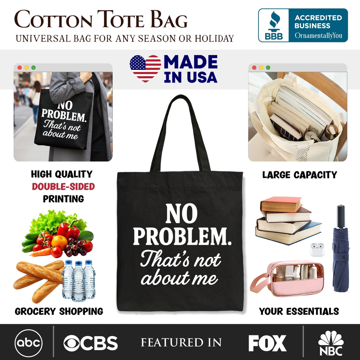 No Problem That's Not About Me Tote Bag, Funny Gift Shopper for Sarcastic Drama-Free People - Shaketea