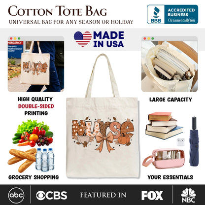 Nurse Coquette Autumn Tote Bag, Cozy Fall Pumpkins for Nurses - Shaketea