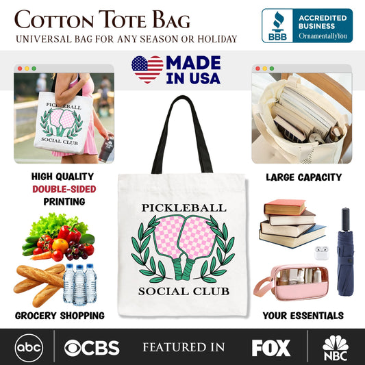 Pickleball Social Club Tote Bag, Cute Retro Girly Sporty Gift Shopper - Shaketea
