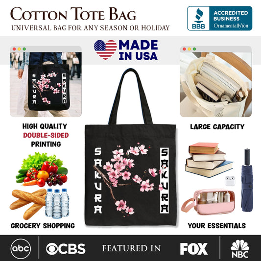Sakura Cherry Blossom Tote Bag, Vintage Japanese Spring Floral Gift Shopper - Shaketea