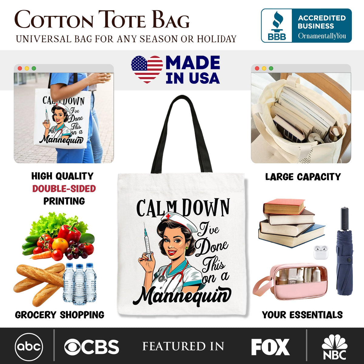 Sassy Nursing School Tote Bag, Calm Down I've Done This on a Mannequin Gift Shopper - Shaketea