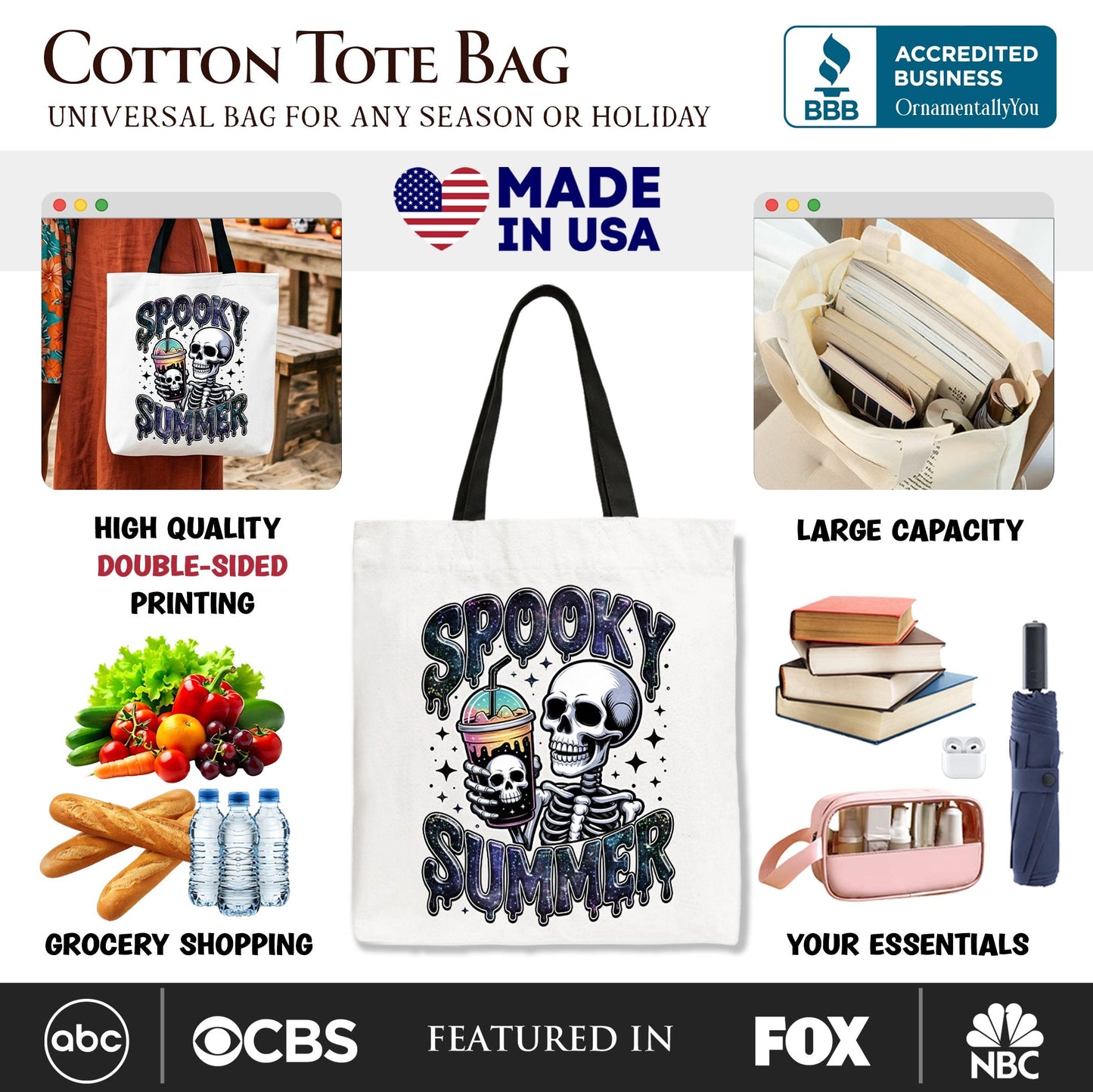 Spooky Summer Skeleton Tote Bag, Snarky Halloween Gift Shopper for Coffee and Horror Fanatics - Shaketea