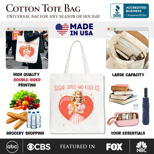 Sugar Spice and Fuck Ice Retro Protest Tote Bag, Vintage Social Justice Gift Shopper - Shaketea