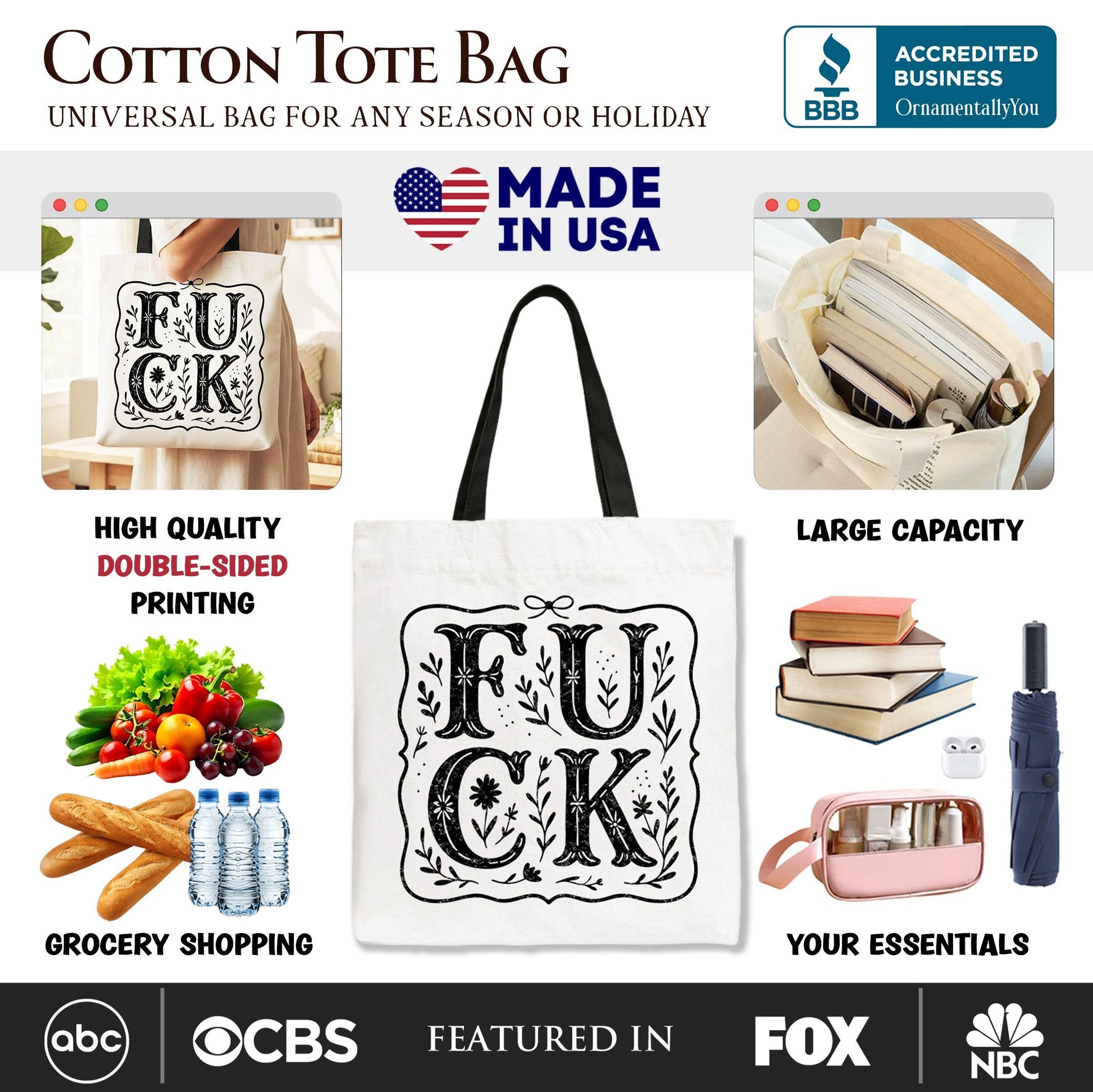 Sweary Wildflower Adult Humor Tote Bag, Western Boho Sassy Gift Shopper - Shaketea