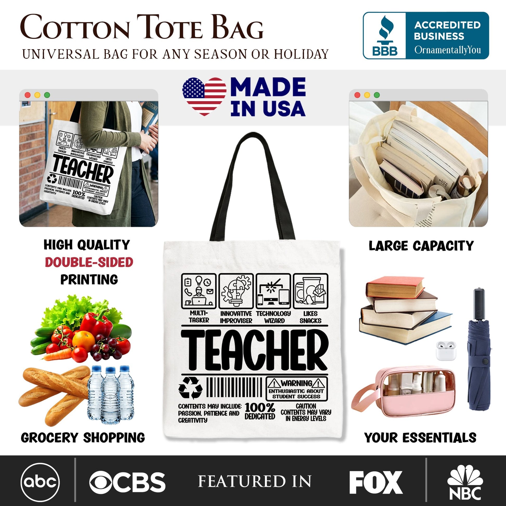 Teacher Label Tote Bag, Funny Barcode Gift Shopper for Dedicated Educators - Shaketea
