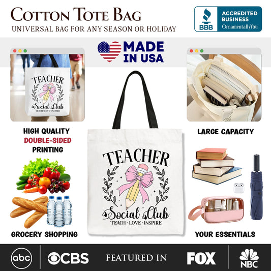 Teacher Social Club Tote Bag, Gift Shopper for Stylish Educators - Shaketea