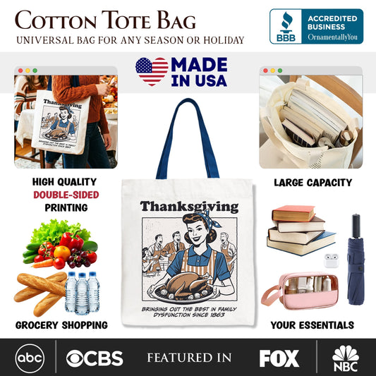 Thanksgiving Family Dysfunction Retro Tote Bag, Funny Holiday Humor Gift Shopper for Sarcastic Families - Shaketea