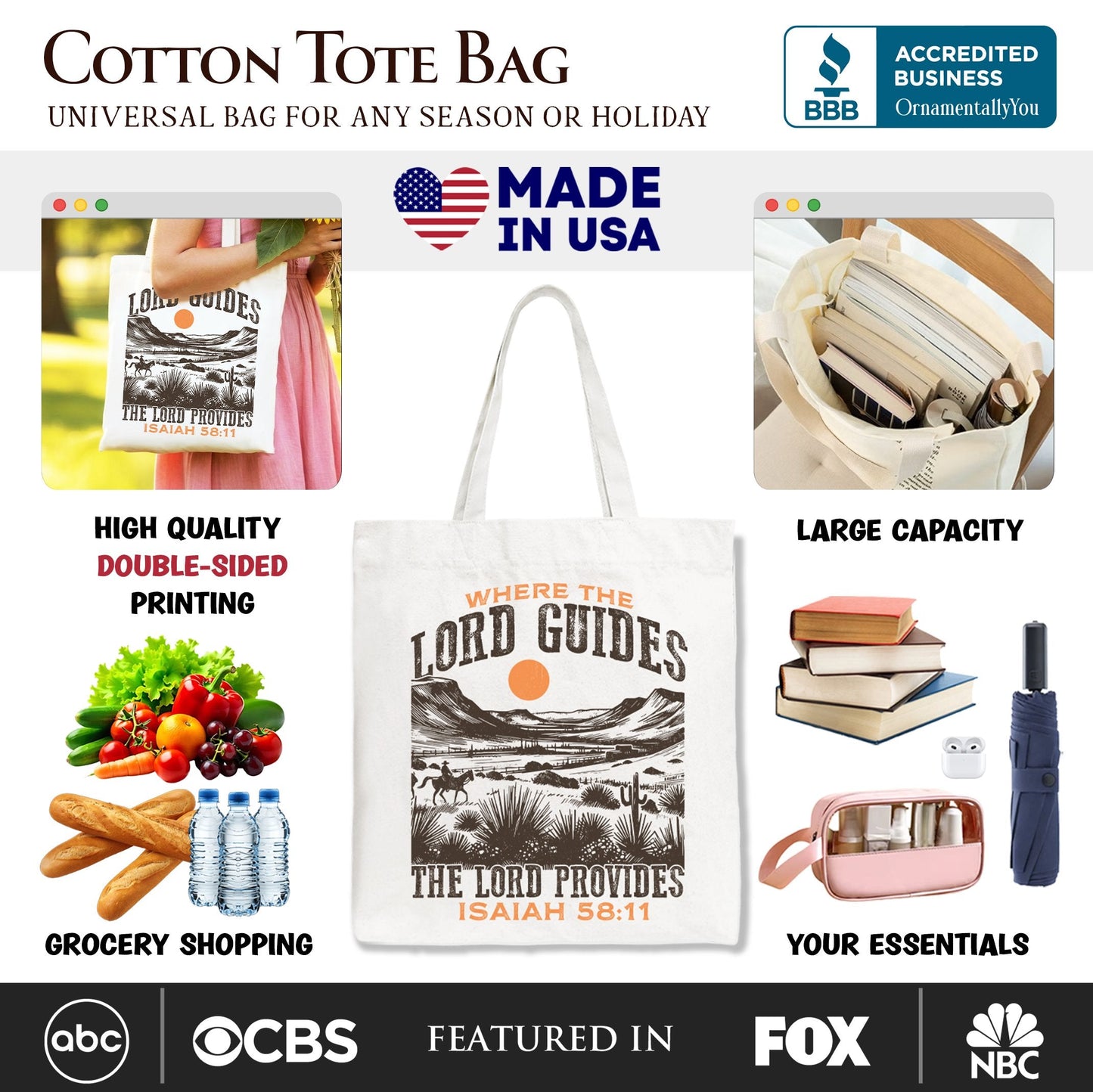 The Lord Provides Christian Tote Bag, Retro Western Desert Worship Gift Shopper - Shaketea