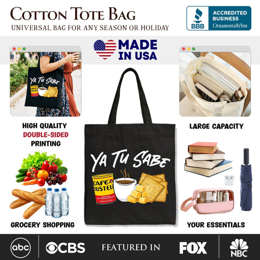 Tu Sabe Café Queso and Galleta Tote Bag, Funny Latin Coffee Gift Shopper For Caffeine Lover - Shaketea