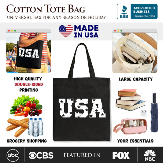 USA Block Letters Tote Bag, Vintage Patriotic Gift Shopper for Independence Day - Shaketea