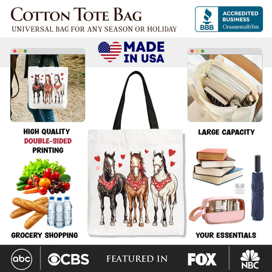 Valentine Horses Western Tote Bag, Cute Country Lover Gift Shopper - Shaketea