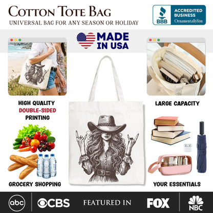 Western Cowgirl Rocker Tote Bag, Country Rodeo Style Gift Shopper - Shaketea