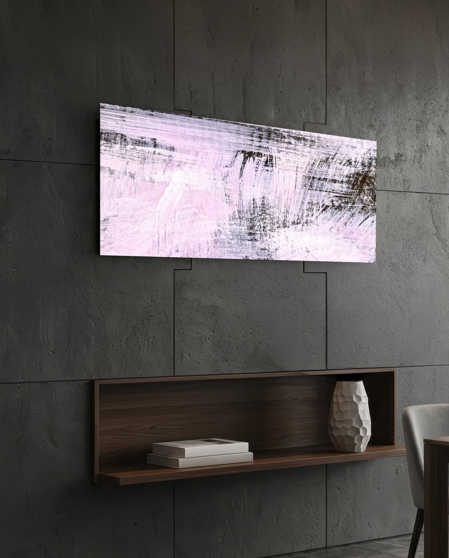Blush Pink And Charcoal Brushstroke Glass Wall Art