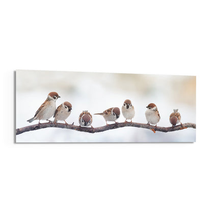 Seven Sparrows On A Bare Branch Glass Wall Art