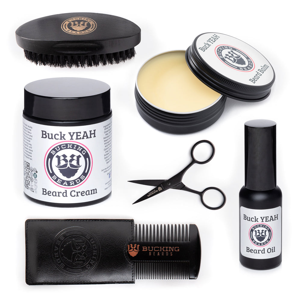 Men's Beard Grooming Set – Sandalwood Vanilla Extract Balm, Oil, Moisturizer & Kit