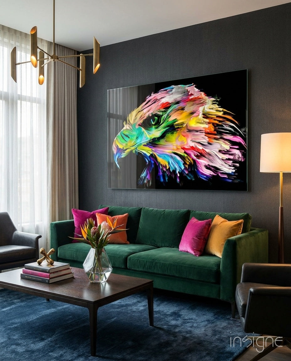 Rainbow Paint Stroke Falcon Glass Wall Art