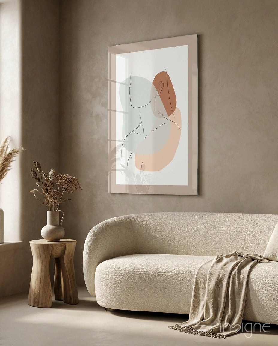 Sage Terracotta Line Art Woman Glass Wall Art