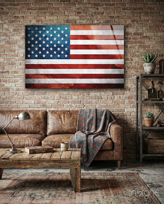 Vintage Watercolor American Flag Glass Wall Art