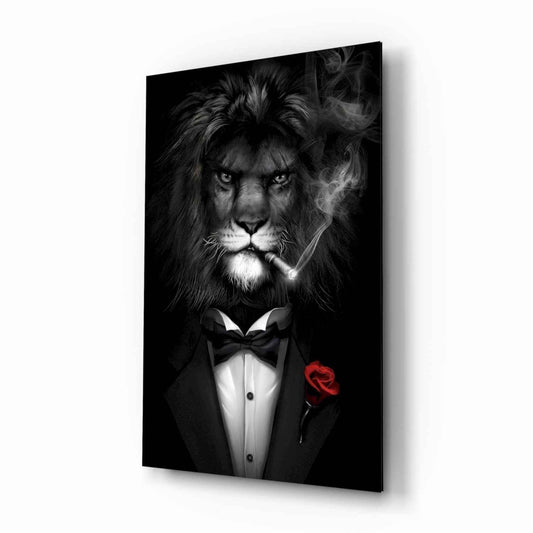Lion as a Gentleman Glass Wall Art