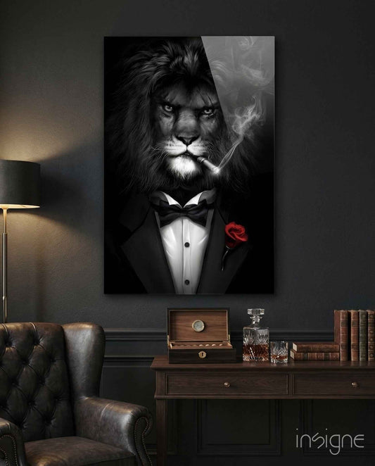 Lion as a Gentleman Glass Wall Art
