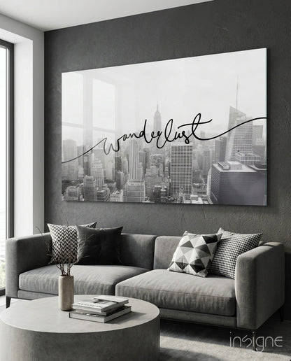Black And White Skyline Wanderlust Glass Wall Art