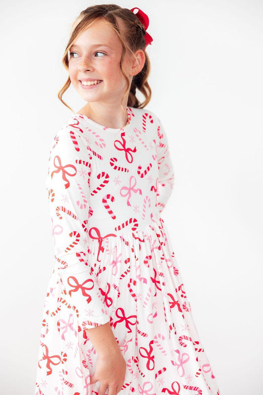 Candy Cane Lane L/S Pocket Twirl Dress - Shaketea