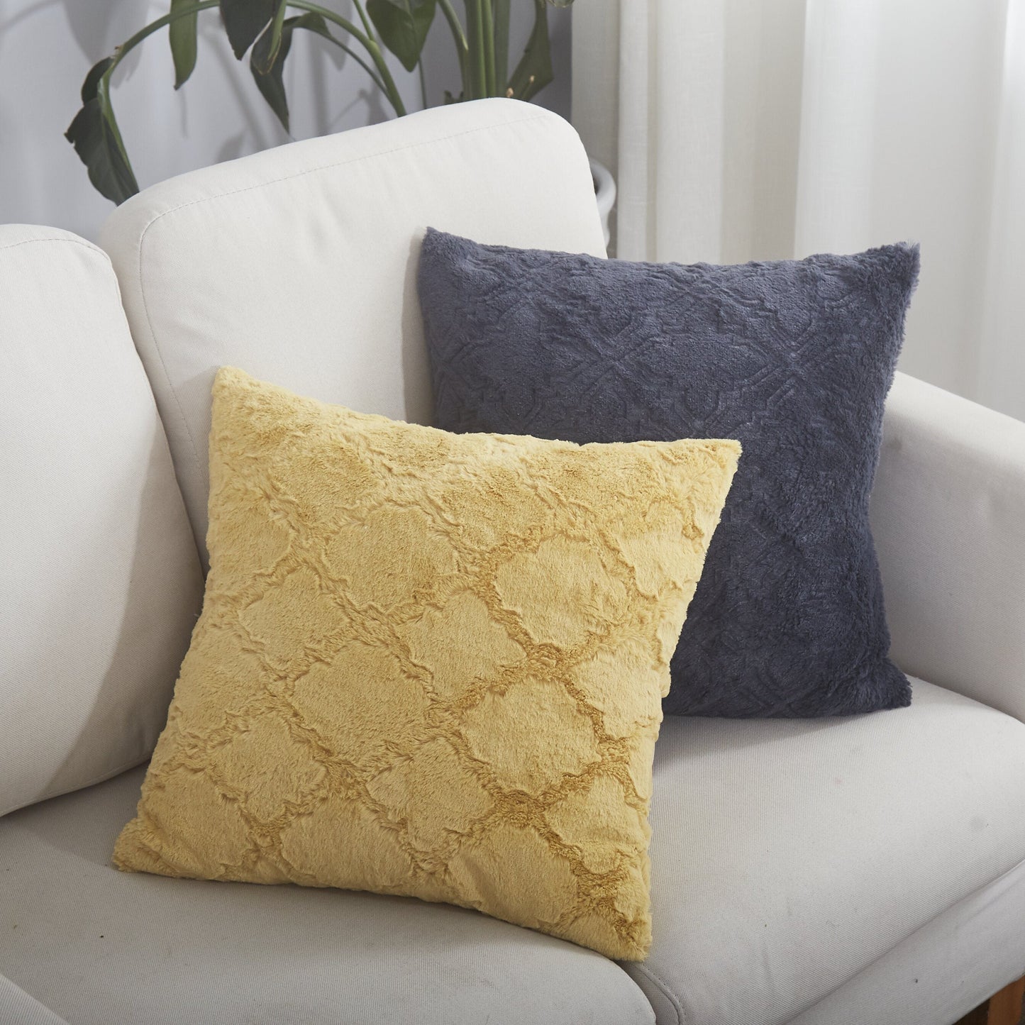 Tache Faux Fur Steel Navy Blue Diamond Trellis Pattern Cushion Cover / Euro Sham (3390)