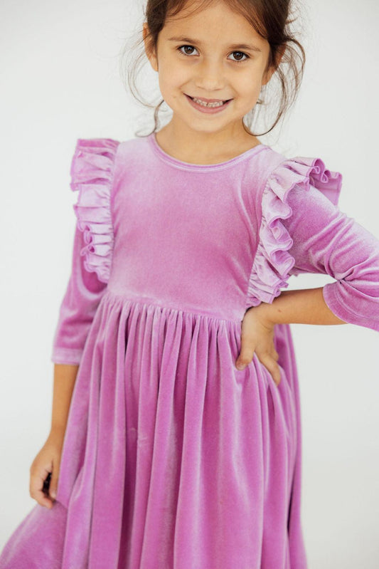 Carnation Pink Velvet Ruffle Twirl Dress - Shaketea