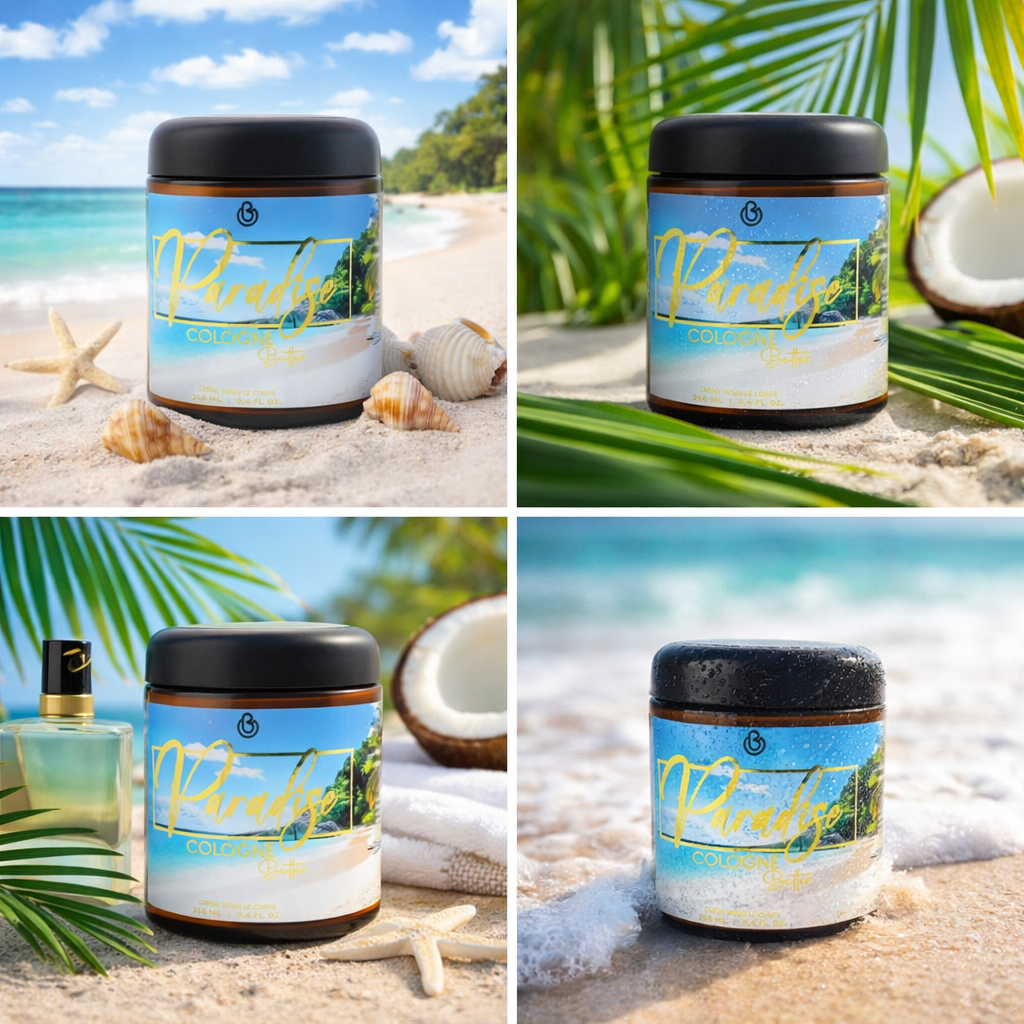 PARADISE – Luxury Fragrance Body Butter | Coconut, Vanilla & Amber Cologne Scent Hydrating Skin Butter | Cologne Butter - Shaketea