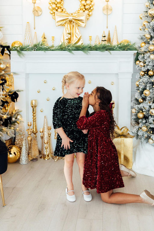 Cranberry Velvet Sequin Dress - Shaketea