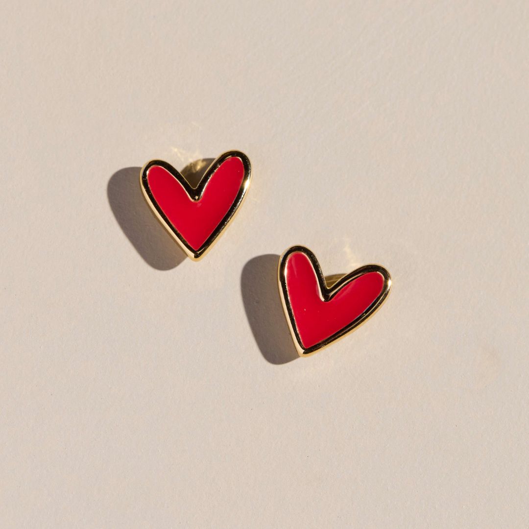 Red Crimson Sweetheart Stud Earrings