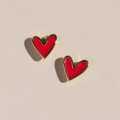 Red Crimson Sweetheart Stud Earrings