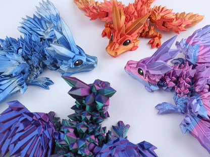3D Printed Crystal Wing Tadling Dragon Fidget Toy – Articulated Fantasy Desk Toy Gift