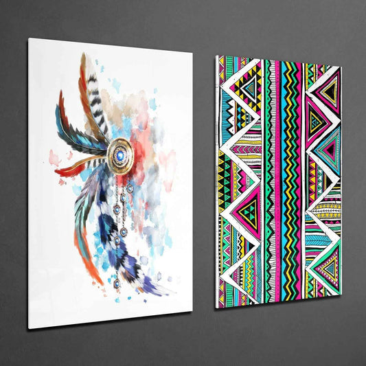 Indian Style 2 Pieces Combine Glass Wall Art
