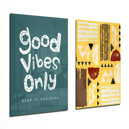 Good Vibes Only 2 Pieces Combine Glass Wall Art