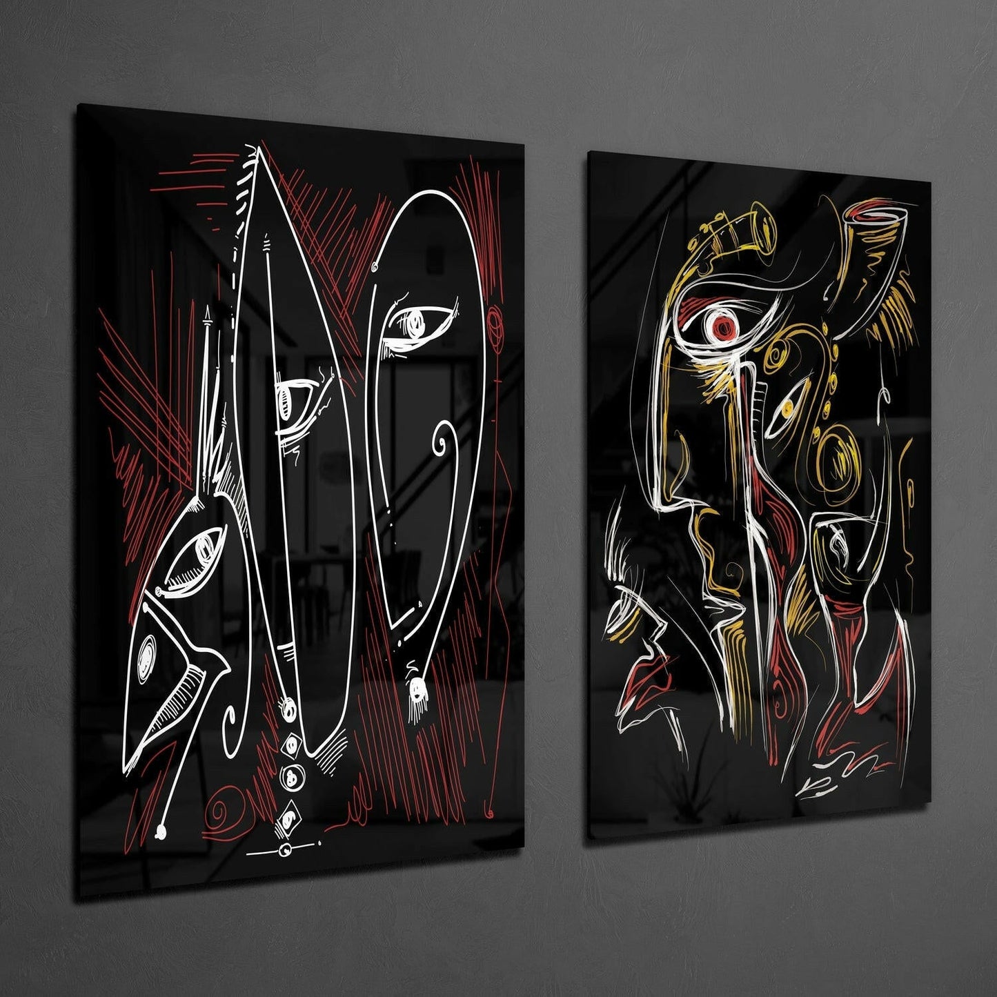 The Style of Cubism 2 Pieces Combine Glass Wall Art
