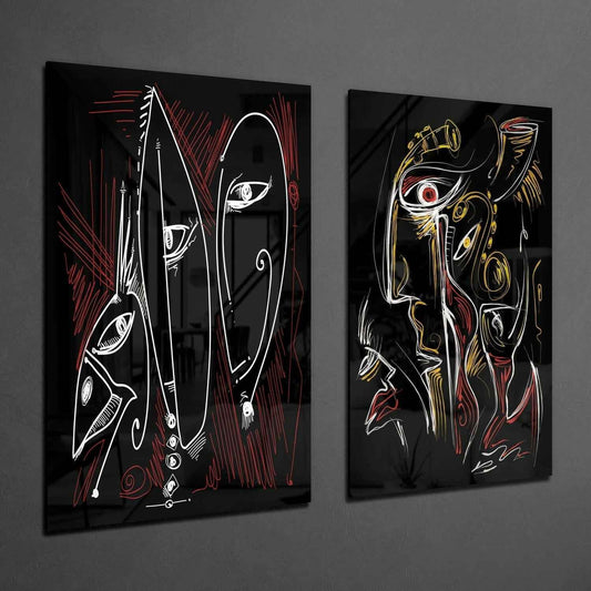 The Style of Cubism 2 Pieces Combine Glass Wall Art