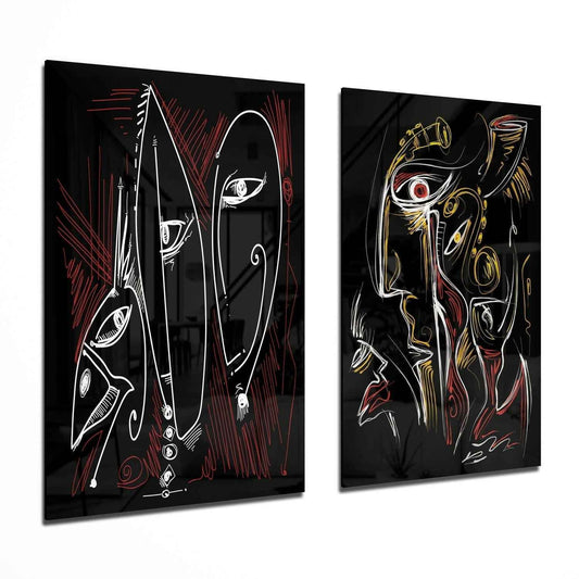 The Style of Cubism 2 Pieces Combine Glass Wall Art
