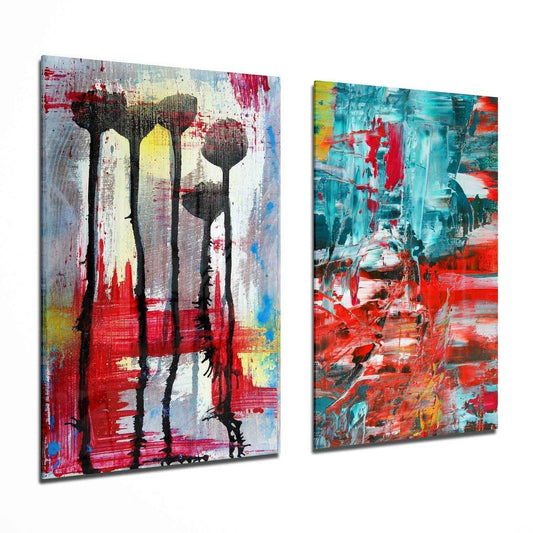 Abstract Flowers 2 Pieces Combine Glass Wall Art