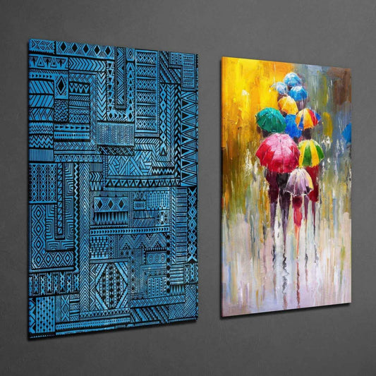 Umbrellas 2 Pieces Combine Glass Wall Art