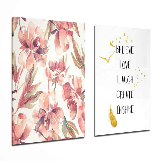 The Way of Happy Life 2 Pieces Combine Glass Wall Art