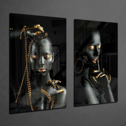 Women 2 Pieces Combine Glass Wall Art